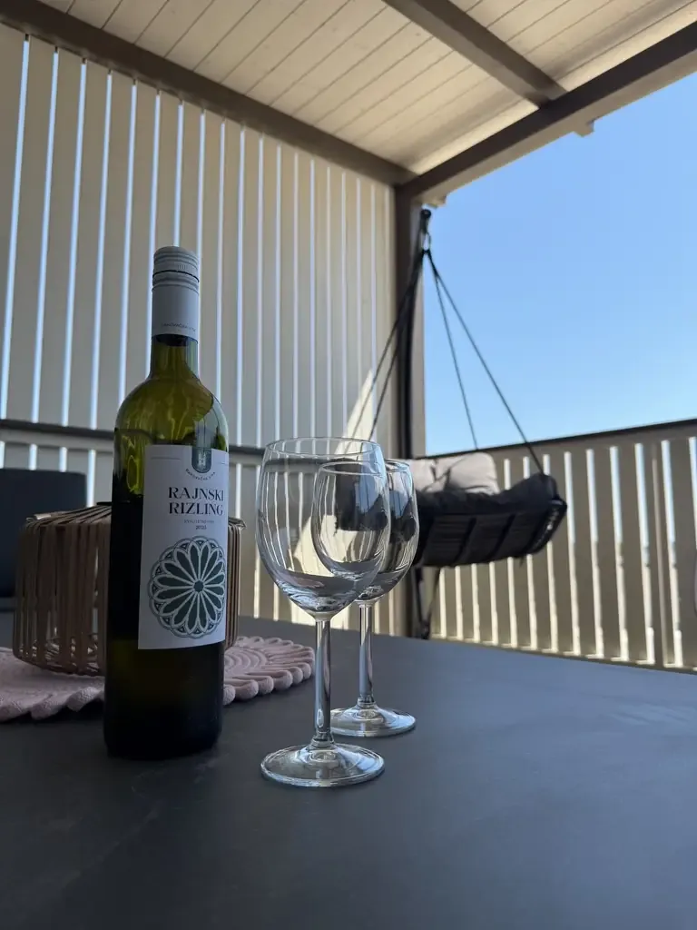 Terrace table with wine glasses