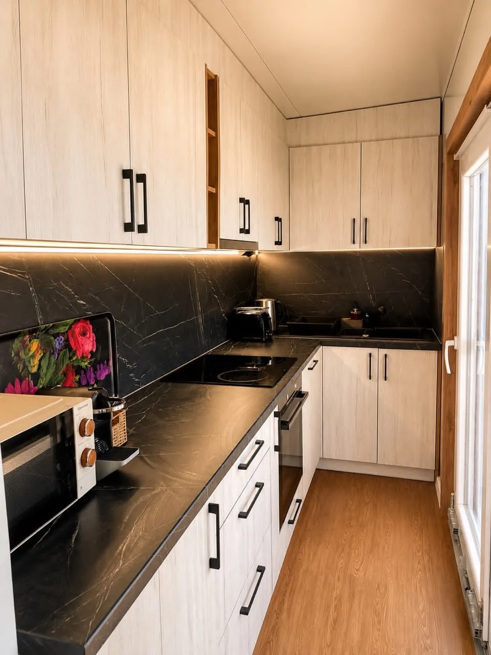 Fully equipped kitchen with hob, oven and microwave in Maja